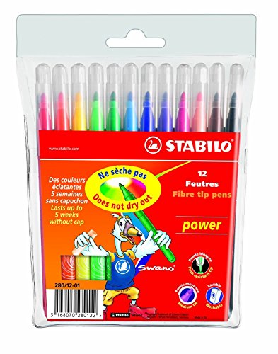 Stabilo Power and Power Max Coloring Felt-tip Marker Pens, 2 mm/XL-tip - 12-Color Power Wallet Set
