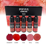 Pixiss Reds Alcohol Inks Set, 5 Shades of Highly Saturated Red Alcohol Ink, for Resin Petri Dishes, Alcohol Ink Paper, Tumblers, Coasters, Resin Dye
