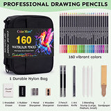 160 Watercolor Pencils Set with 12 Pcs Tools,Soft Core Water Colored Pencils with Carry Bag,Multi Colored Art Drawing Pencils,Color Pencils Ideal for Coloring,Blending and Layering,Art Supplies