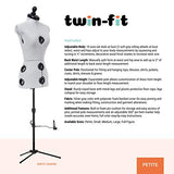 Dritz Twin-Fit Adjustable Tri-Pod Stand, Petite Dress Form, Silver Gray