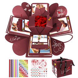 Emooqi DIY Explosion Box, Creative DIY Handmade Surprise Explosion Gift Box Love Memory, Scrapbooking Photo Album Gift Box for Birthday Valentine's Day Anniversary Wedding Christmas Festival(Red)
