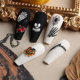 Halloween Nail Art Sticker Decals 5D Stereoscopic Embossed Terror Eyeball Skull Spider Pumpkin Realistic Design Nail Art Supplies Acrylic Nail Decoration for Women and Girls Nail Accessories 4 Sheets