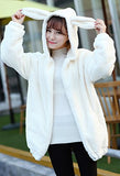 Women Fashion bunny Tail Hoodies,Fluffy Double velvet Winter Rabbit Ear&Tail Shape warm tail jacket,long sleeve hooded sweatshirt (white rabbit)