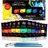Crafts 4 All Acrylic Paints Set Studio Large 75m ml(2.64 oz) Paint Tubes Professional Grade Painting Kit for Canvas, Wood, Clay, Fabric, Nail Art, Ceramic