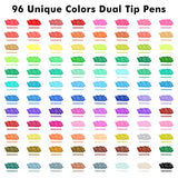 Dual Tip Brush Pens Art Markers, Shuttle Art 96 Colors Fine and Brush Dual Tip Markers Set with Pen Holder & 1 Coloring Book for Kids Adult Artist Coloring Calligraphy Journal Doodling Writing