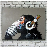 Libaoge Modern Gorilla Monkey Music Oil Painting Wall Painting Canvas Painting Home Decor Oil on Canvas 33x33 Inches