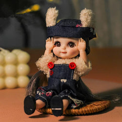 Doll 6.3 Inch 13 Movable Joints Cute Smile Face Shape and Bunny Ears Clothes Suit Doll Toy Best Gift for Kids