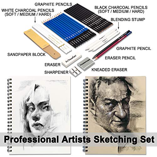 Artownlar artownlar 72 pack drawing sketching set with 8x11 sketchbook, pro art supplies kit for artist adults teens beginners