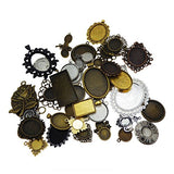 Julie Wang 60pcs Assorted Antiqued Bronze Silver Setting Bezel Tray Pendant Blanks Without Glass