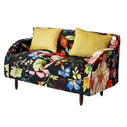 Miniature floral sofa 1:6 scale dollhouse furniture. Bright colorful couch BJD