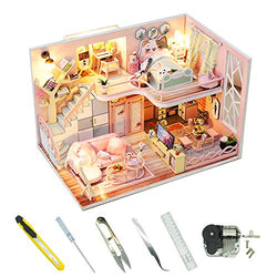KISSTAKER Dollhouse Kit Tiny House Building Kit Miniatures,DIY Mini Wooden House with Dustproof Cover,Furniture,Music Chip & Assemble Tool Blossom Whisper