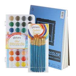 glokers 20-Piece Kids Paint Brushes with Paint Palette - 10 Flat