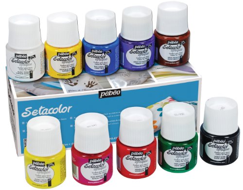 Pebeo Setacolor Opaque Fabric Paint Set, Cardboard Box of 10 Assorted 45-Milliliter Jars