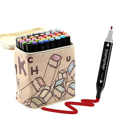 ioiomarker 40 Vibrant Colors Art Markers Set Double Tip Alcohol-Based Permanent Drawing Marker Pen with Leather Cartoon Carrying Bag for Kids/Adults/Profession Designer(Fashion Design)