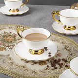 fanquare 15 Piece Vintage Porcelain Tea Set for 6, White Large Tea Cups Set, Tea Party Set for Adults