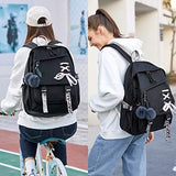 FENGDONG Teenage Girls Bookbag School Backpack Children Casual Daypack Schoolbag for Teens Black