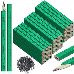 Carpenter Pencils with Printed Ruler Flat Wood Octagonal Green Hard Black Pencils Double Printed Ruler Construction Pencils for Professional Use Construction Woodworking (120)
