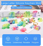 Szecl Silicone Alphabet Resin Mold Large Letter Silicone Keychain Mold with Art Flower Edge, Cat Paw, Star, Dog Bone, Heart DIY Pendants for Jewelry Making with 1 Hand Drill 10 Drill Bits 20 Key Rings