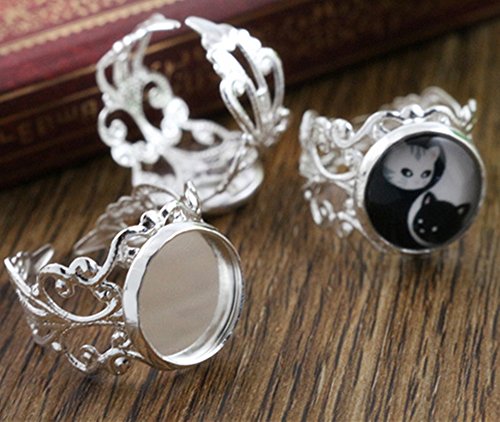 Elegant Brass Silver Plated Adjustable Ring Settings Blank Base Fit 12mm Glass Cabochons DIY
