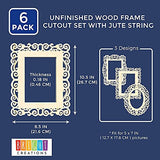 Wooden Picture Frames for Crafts, Unfinished Cutout with String (6 Pack)
