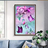Diamond Painting Kits for Adults,Diamond Art Butterfly Flowers HD Canvas DIY 5D Full Drill Round Crystal Rhinestone Gem Arts Dots Diamonds Craft Paint for New Home Wall Decor 16x12in