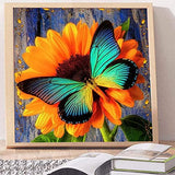 Flower Diamond Painting Kits for Adults, 5D Crystal Diamonds Art with Accessories Tools, Butterfly Sunflower Picture DIY Art Dotz Craft for Home Décor, Ideal Gift or Self Painting