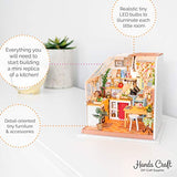 Hands Craft DIY Miniature Dollhouse Kit | 3D Model Craft Kit | Pre Cut Pieces | LED Lights | 1:24 Scale | Adult Teen | Jason's Kitchen, 188 pcs.