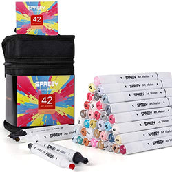 SPREEY 42 Colors Alcohol Markers, Dual Tip Art Markers for Coloring, Drawing and Illustration, Fine and Chisel Artist Markers for Beginner to Expert