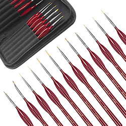 Miniature Detail Paint Brush Set-12pcs Micro Professional Fine Oil Paint Brushes with Storage Bag, Watercolor Face Painting Brushes Set for Acrylic,Oil,Watercolor,Face,Scale Model Painting (Red)