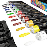 ARTEZA Acrylic Paint, Set of 12 Colors/Tubes (22 ml/0.74 oz.) with Storage Box, Rich Pigments,