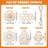 50 Pieces Unfinished Wooden Cutouts Bee Wood Slices Flower Unfinished Wood Cutouts Blank Wooden Paint Crafts for Kids Painting, DIY Crafts Home Decoration Craft Project