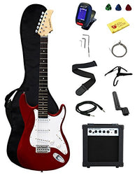 Stedman Pro Ymc Full Size Electric Guitar With Amp, Case And Accessories Pack Beginner Starter Package, Metallic Red