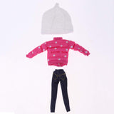 CUTICATE 1/6 Trendy Doll Clothes Pink Winter Coat, Pants and Hat for Blythe Doll Accs