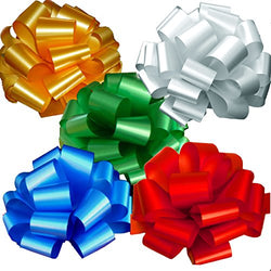 Gold, White, Green, Blue, Red Pull Bows for Large Christmas Gifts - 9" Wide, Set of 5, Decor for