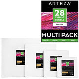 Arteza Painting Canvas Panels Multi Pack, 6x6", 8x8", 10x10", 12x12" Set of 28, Primed White,