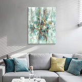 Aqua Abstract Canvas Wall Art: Modern Painting Mixed Media with Heavy Textured Artwork Hand Painted for Living Room(30'' x 40'' x 1 Panel)