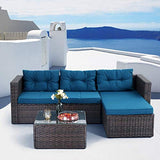 PHI VILLA Outdoor Sectional Rattan Sofa - Wicker Patio Furniture Set (Turquoise)