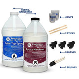 Pro Marine Supplies Crystal Clear Table Top Epoxy Resin & Hardener (2-Part 2 Gallon Combined Kit) with Cups, Brushes, Gloves, Sticks | UV-Resistant Gloss Coating for DIY Bar, Countertops, Woodworking