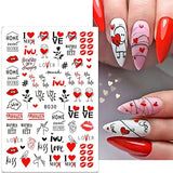 Valentines Day Nail Art Stickers Decals Valentines Day Nail Decorations Heart Love Self-Adhesive Slider Letters Nail Art Decorations Valentine's Day Decals Manicure Accessories 6 Sheets (C)