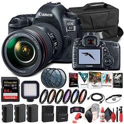 Canon EOS 5D Mark IV DSLR Camera with 24-105mm f/4L II Lens (1483C010) + 64GB Memory Card + Case + Corel Photo Software + 2 x LPE6 Battery + External Charger + Card Reader + LED Light + More (Renewed)