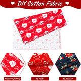 10 Pieces Valentine's Day Fabric 18 x 22 Inch Heart Printed Craft Fabric Love Sewing Fabric Bundles Precut Quilting Patchwork Fat Quarters DIY Fabric Scraps for Valentine's Day DIY Craft