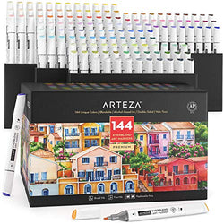 Arteza Alcohol Art Markers, Alcohol Markers Set of 144 Colors, Broad Chisel Tip and Fine Tip, Dual-sided Tips, Art Supplies for Sketching, Coloring, Illustrating, and Arts and Crafts