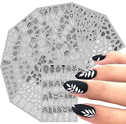 8 Sheets Leaves Flowers Nail Stickers Decals,3D Self-Adhesive Black White Retro Vintage Vine Rose Flower Butterflies Nail Design for Acrylic Nail Supplies,Fashion Simple DIY Nail Decoration Tools