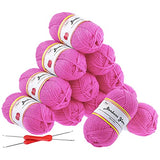 Fuyit 12 Pink Acrylic Yarn Skeins, 1310 Yards Soft Double Knitting Yarn with 2 Crochet Hooks for Beginner Knitting Crochet & Crafts (12 x 50G)