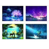 4 Pack DIY 5D Diamond Painting Kits for Adults Kids, Full Drill Diamond Art Diamond Paintings for Home Wall Decor, Dreamy Starry Sky Elk Energy Tree，12 x 16 in