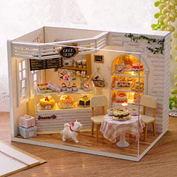 schicj133mm Mini LED Doll House,Create Wooden DIY Doll House ,Miniatures Dollhouse Kit with Furniture and Dust Cover, Xmas Gift