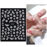 Flower Nail Art Stickers Decals, 8 Sheets White Cherry Blossom Nail Design 3D Nail Art Supplies Accessories Self-Adhesive White Floral Nails Decals for Nail Decorations Manicure Craft Tips Charms