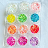 AddFavor 24 Colors Iridescent Glitter Chunky Nail Glitter Flakes Fluorescent Neon Sequins for Nail Art/Face/Body/Craft Project (Iridescent AB Colors)