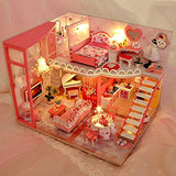 DIY Dollhouse Miniatures Kit with Furniture LED Lights Dust Proof Miniature Wooden Model Mini House Building Toys Gifts for Girls Friends Women Wife Daughter