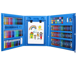 Zooawa 176 Pcs Art Set, Girls Art Kit Sketching and Drawing Handle Art Box with Oil Pastels, Crayons, Colored Pencils, Markers, Paint Brush, Watercolor Cakes, Sketchpad for Kids and Toddlers, Blue